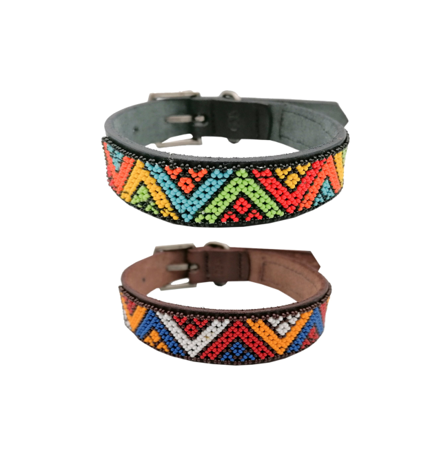 Huntlea Beaded Leather Daisy Vee Dog Collar