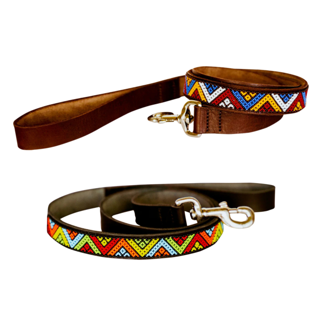 Huntlea Beaded Leather Daisy Vee Dog Lead
