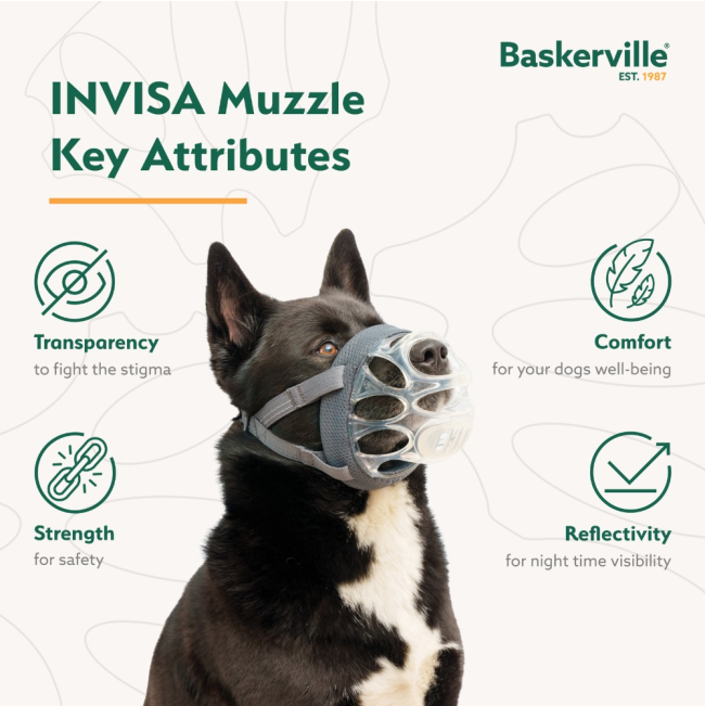 good attributes of the muzzle are comfort, transparency, reflectivity and security
