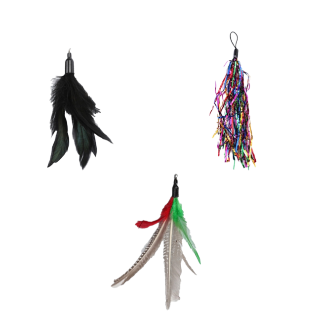 zaBird Cat Wand Attachments Bundle 4 - Speckled Fowl, Glitter Rainbow & Raven