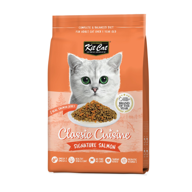 Kit Cat Dry Adult Cat Food Signature Salmon orange packaging
