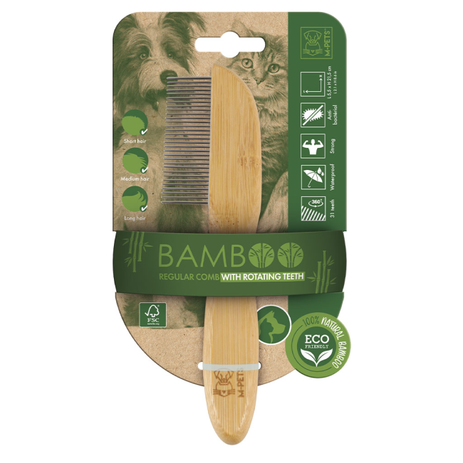 Bamboo Dog Comb with Rotating Teeth ePETstore