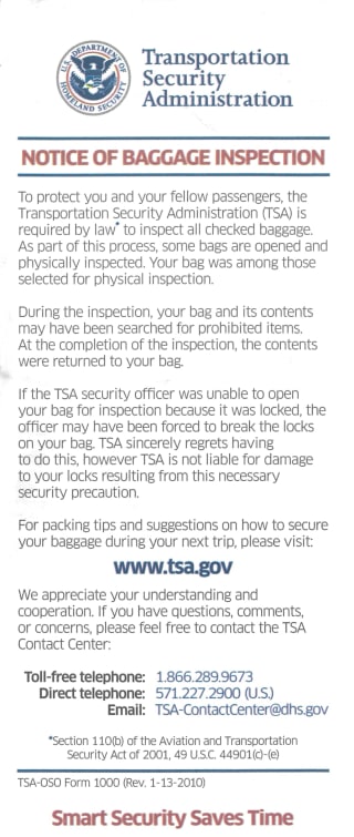 TSA Notice of Inspection