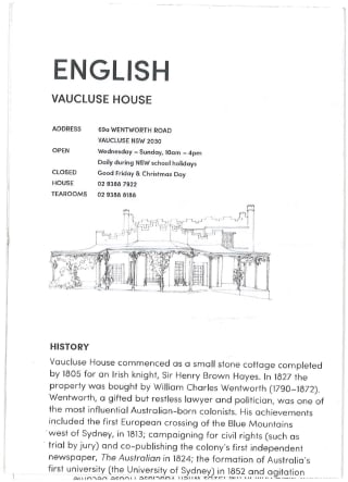 Vaucluse House Map