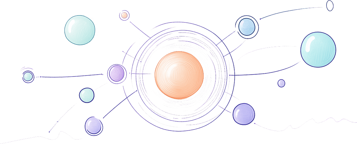 Central MCP orb connecting to various abstract nodes representing services and interfaces