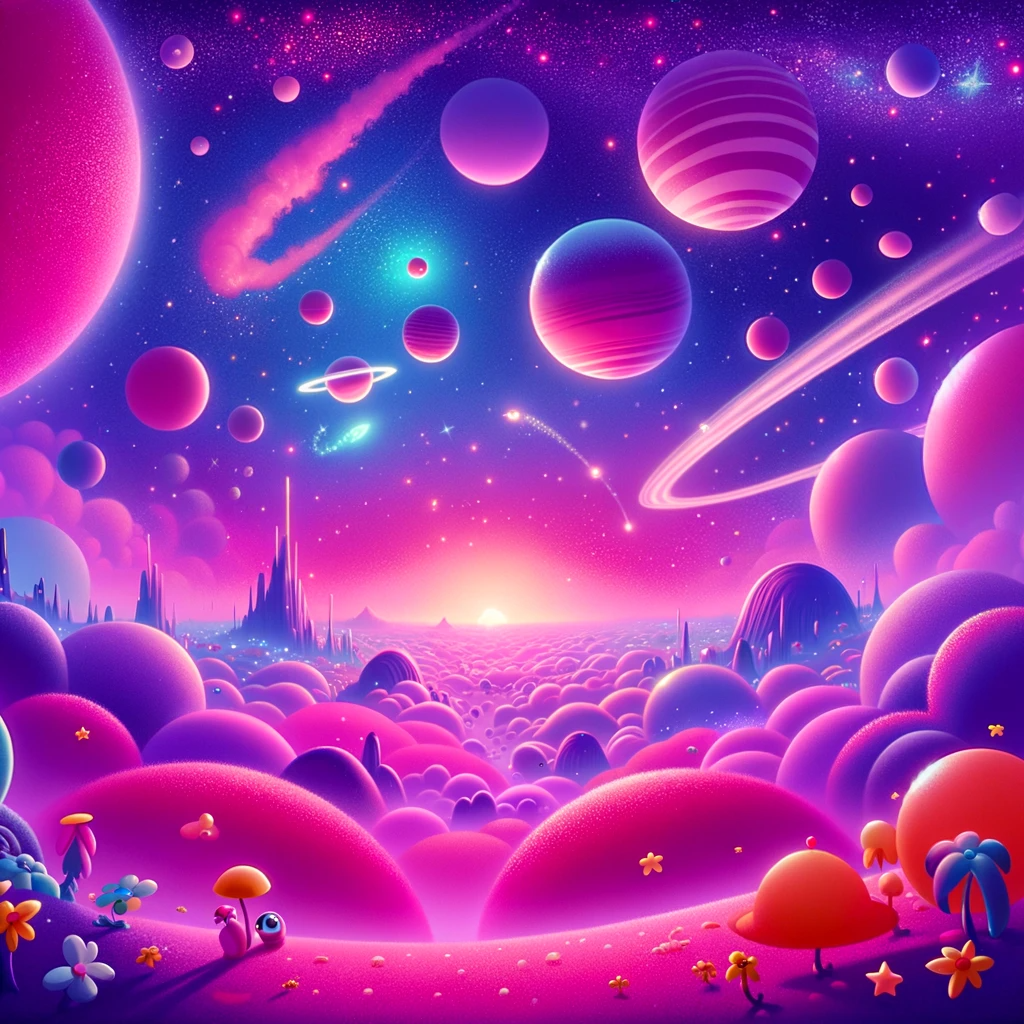 Pixar-style vibrant space landscape