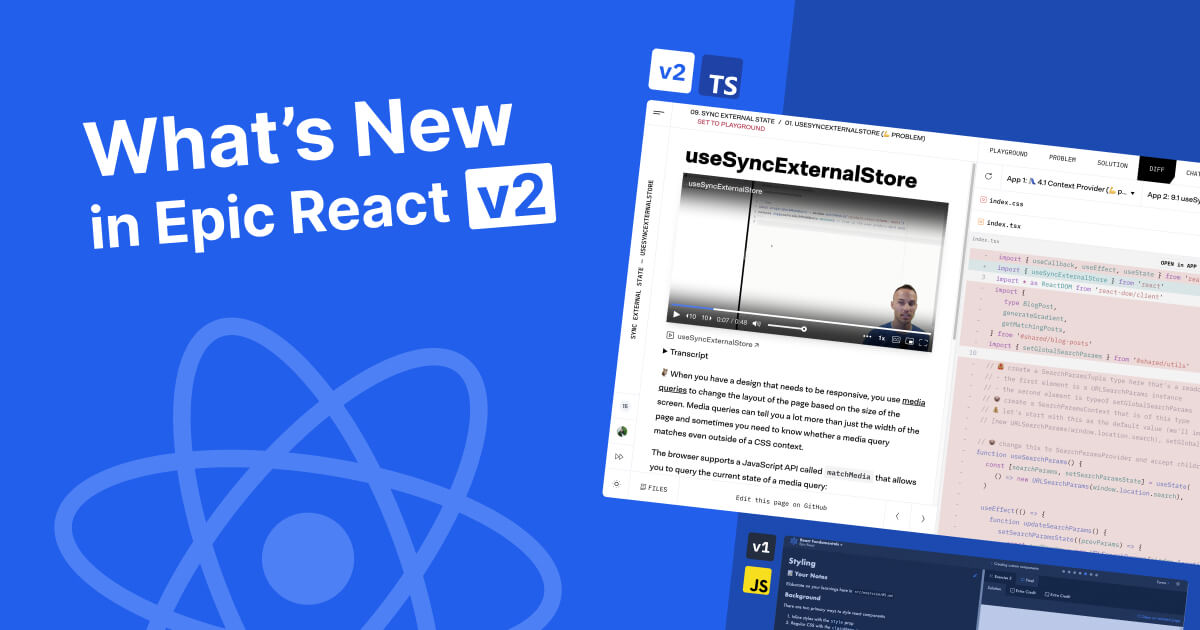 What's New In Epic React v2 | Epic React by Kent C. Dodds