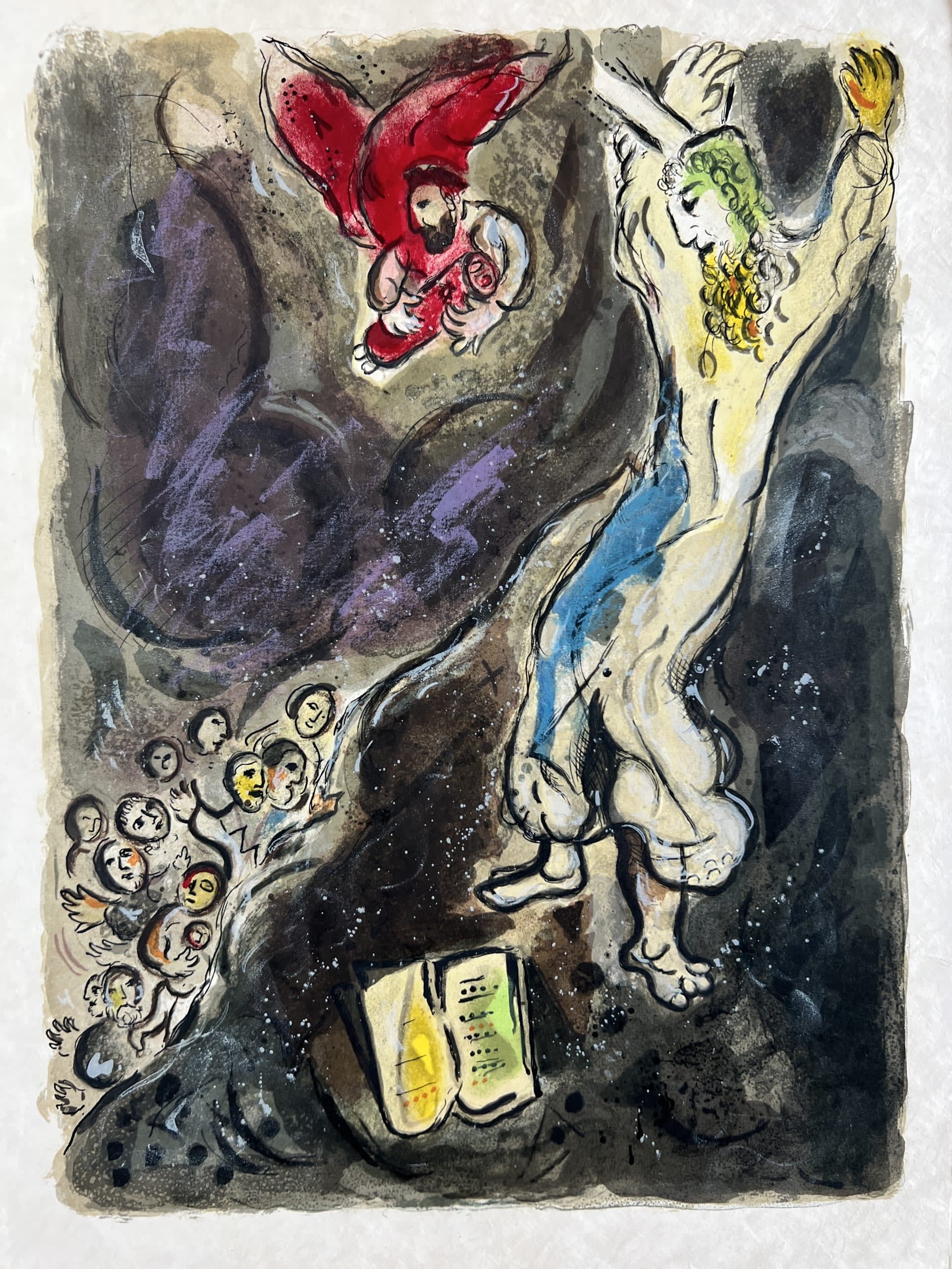 Marc Chagall - Moses wrath waxed hote, and he cast the Tables out of his handes, and brake them in pieces beneath the mountaine, 1966