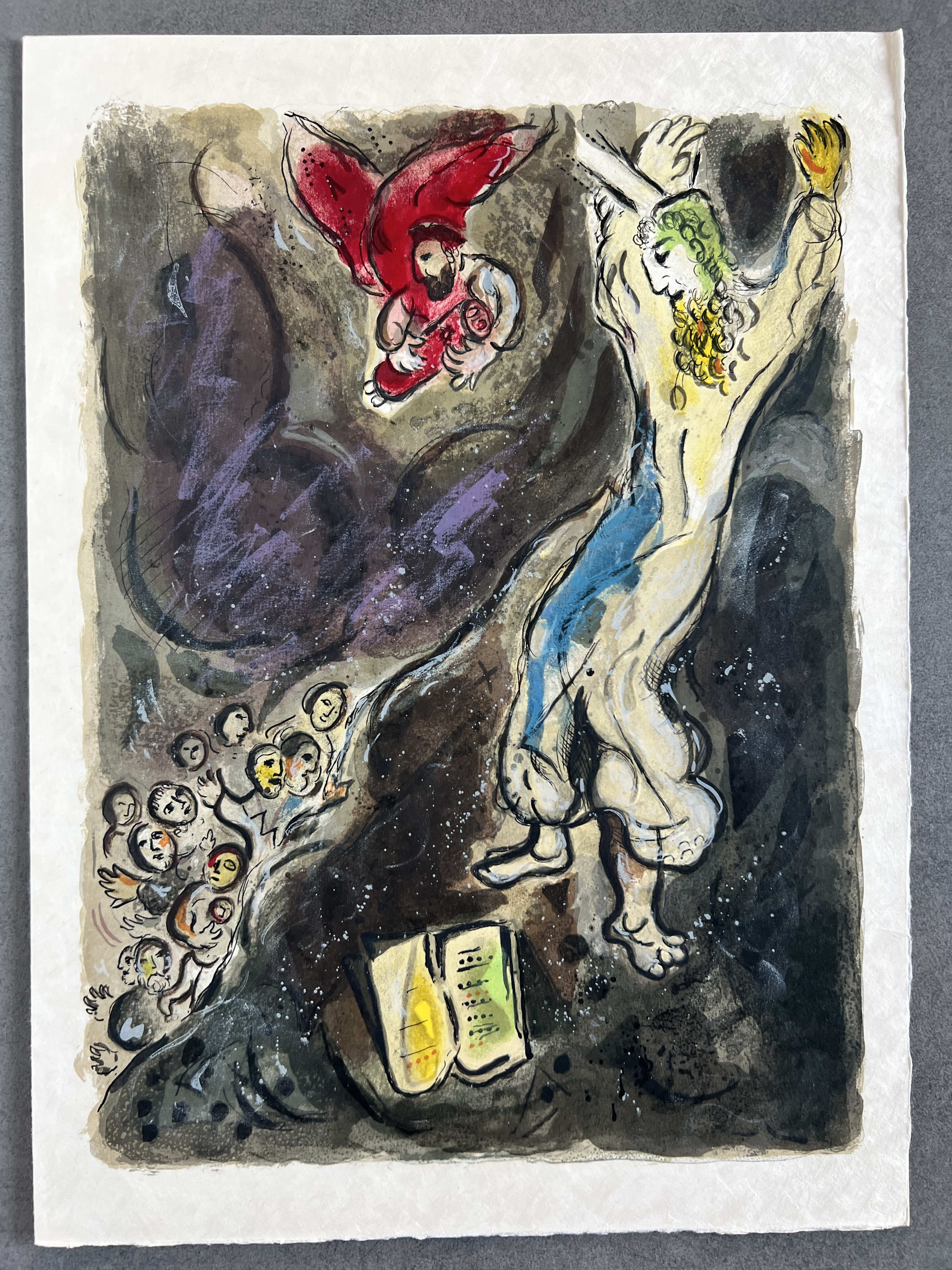 Marc Chagall - Moses wrath waxed hote, and he cast the Tables out of his handes, and brake them in pieces beneath the mountaine, 1966 - Image 6
