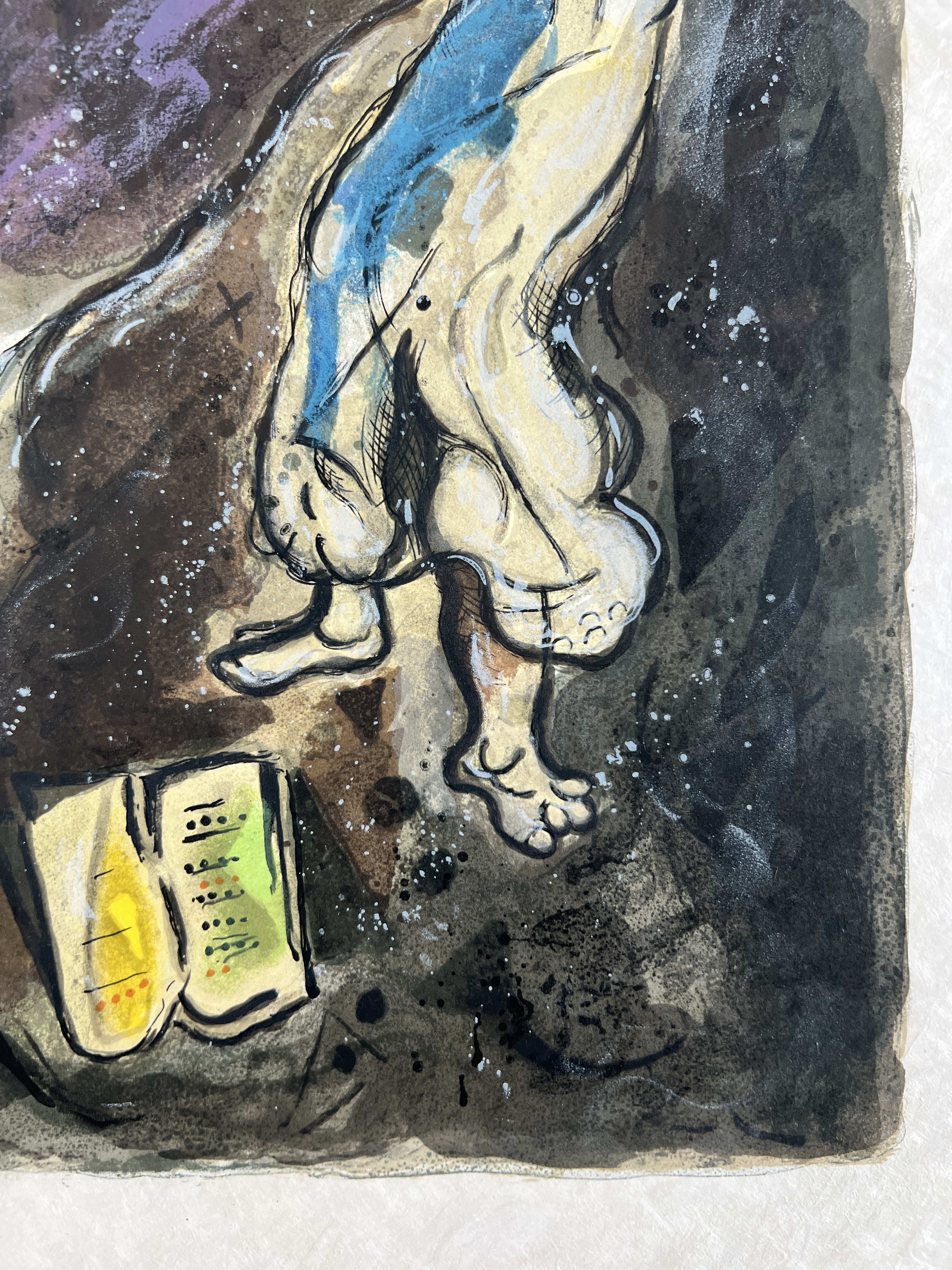 Marc Chagall - Moses wrath waxed hote, and he cast the Tables out of his handes, and brake them in pieces beneath the mountaine, 1966 - Image 4