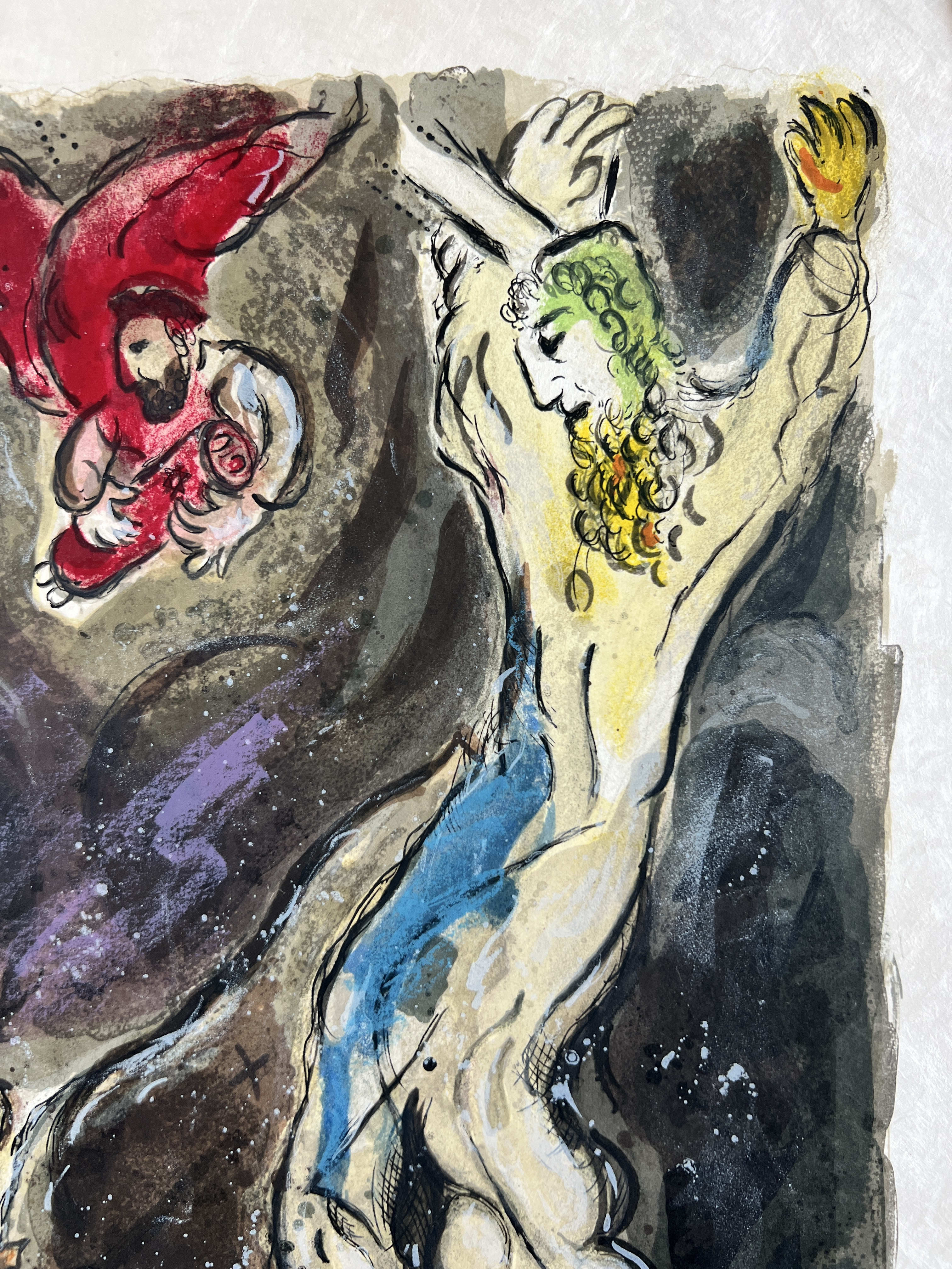 Marc Chagall - Moses wrath waxed hote, and he cast the Tables out of his handes, and brake them in pieces beneath the mountaine, 1966 - Image 3