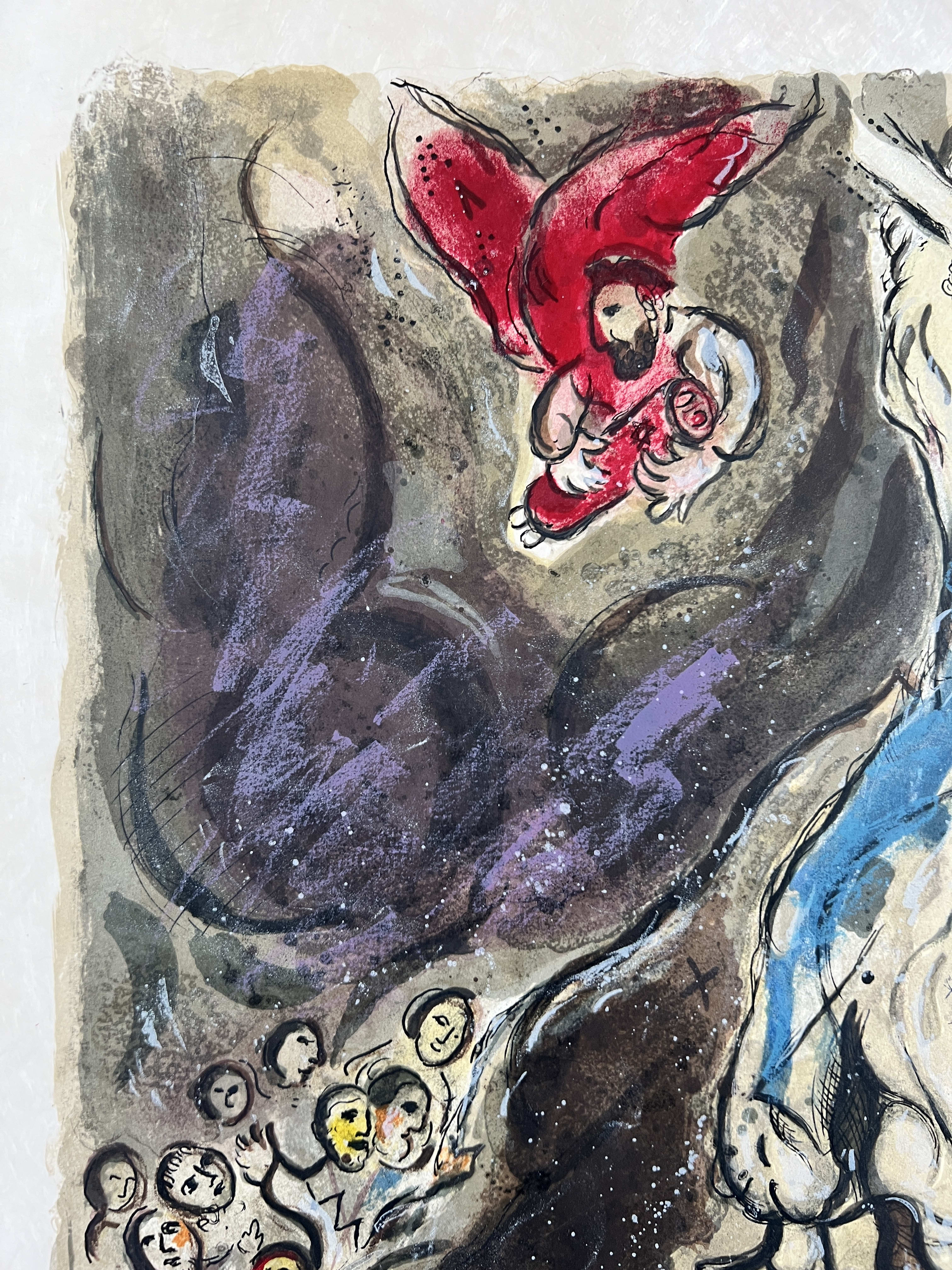 Marc Chagall - Moses wrath waxed hote, and he cast the Tables out of his handes, and brake them in pieces beneath the mountaine, 1966 - Image 2