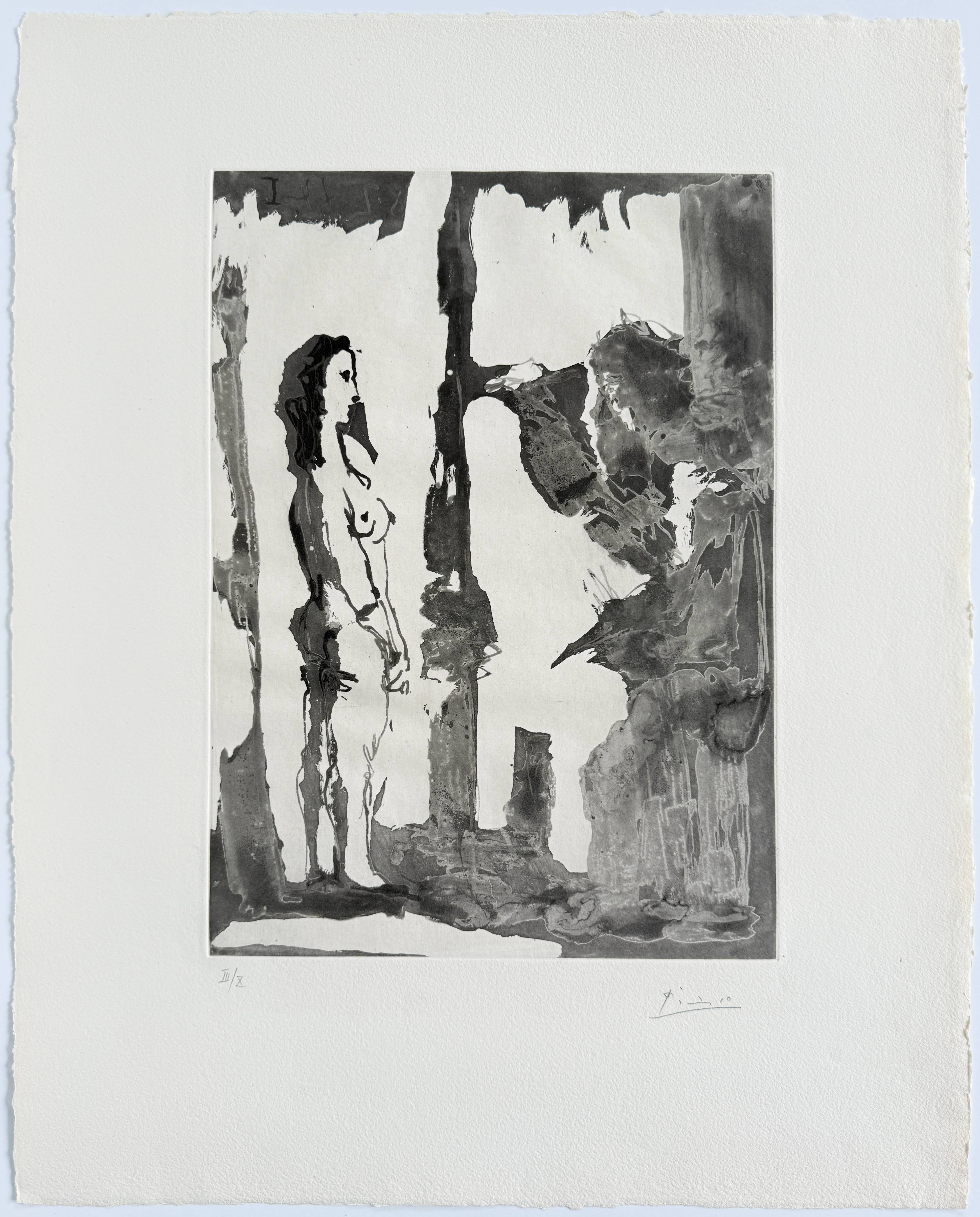 Pablo Picasso - Peintre et modèle aux cheveux longs, 1966 - Image 2