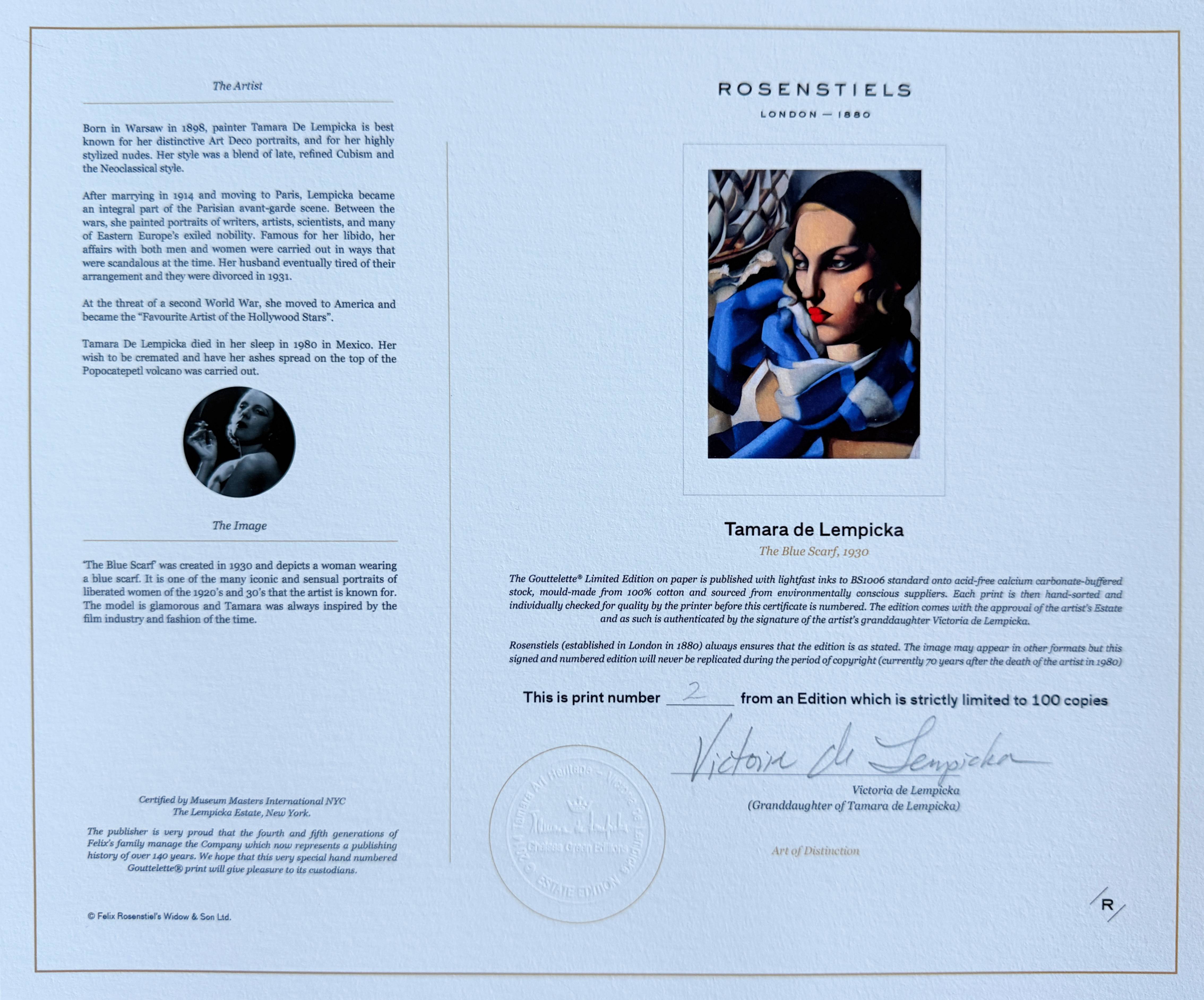 Tamara de Lempicka - The Blue Scarf, 1930, 2023 - Image 3