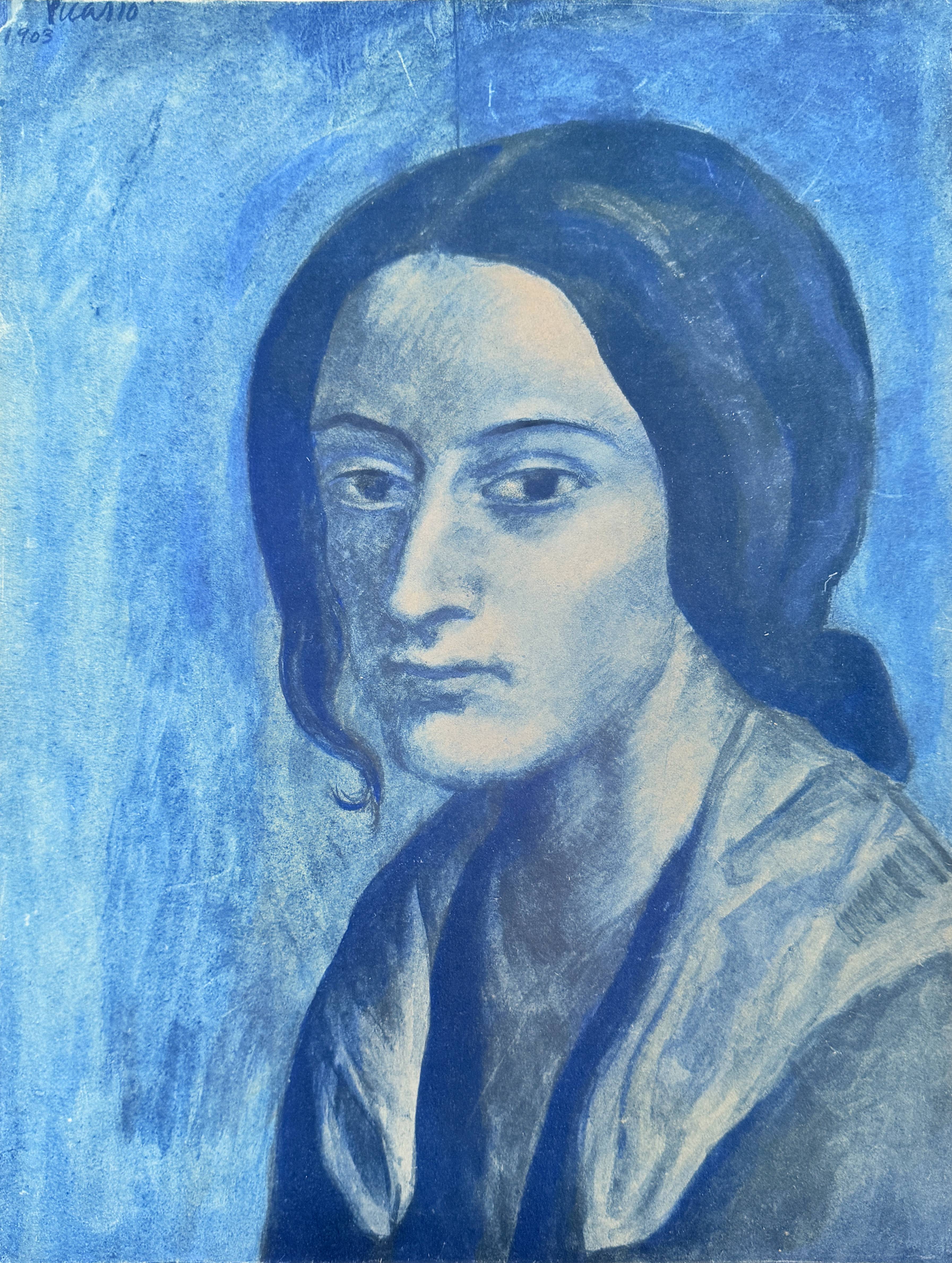 Pablo Picasso - Portrait mélancolique d'une femme en bleu, 1961 1 Pablo Picasso - Portrait mélancolique d'une femme en bleu, 1961