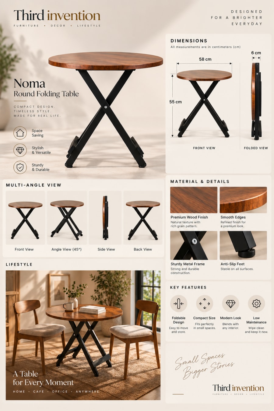 Noma Round Folding Table, view 8
