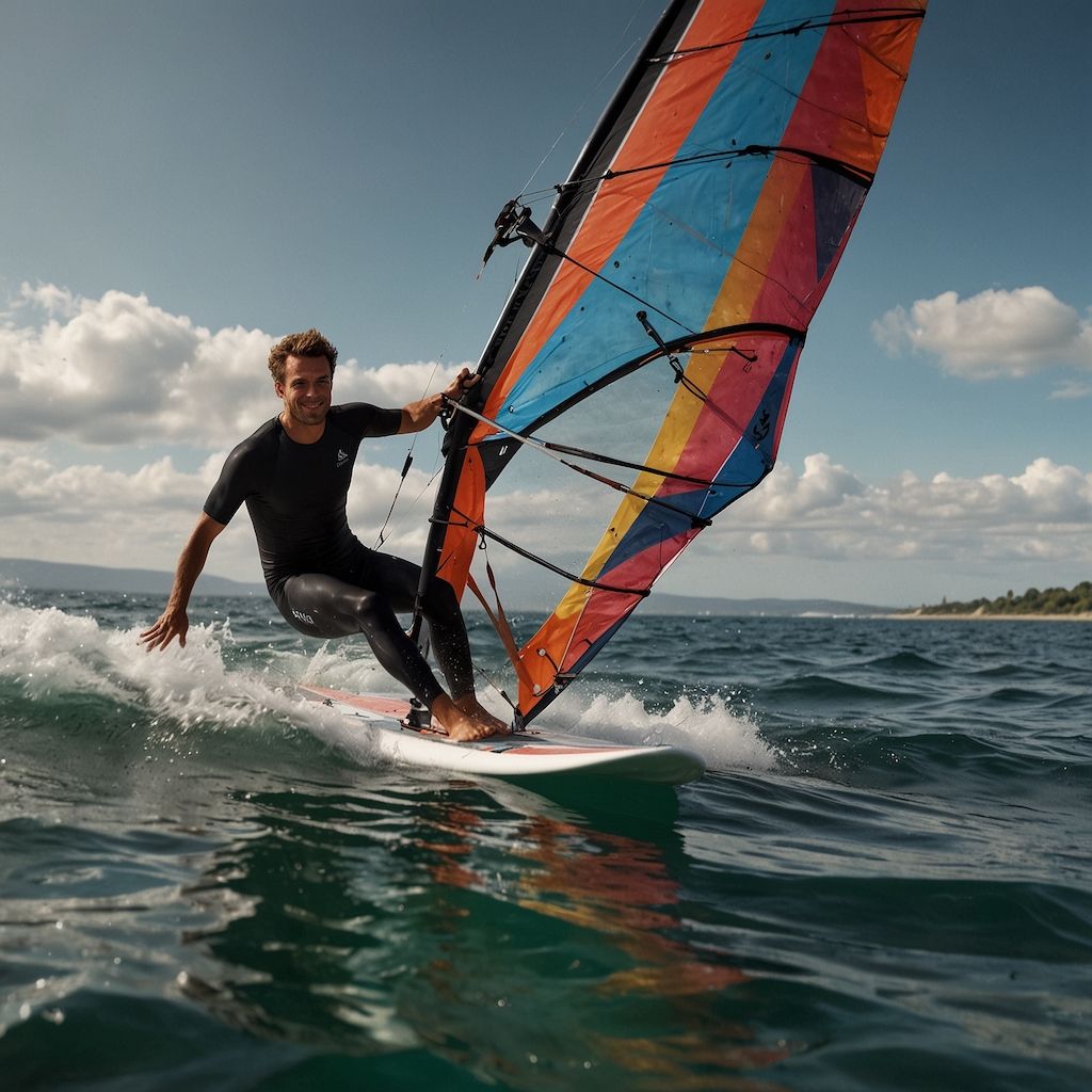 Windsurfer gleitet über das Wasser – Freude und Abenteuer im Wind. 