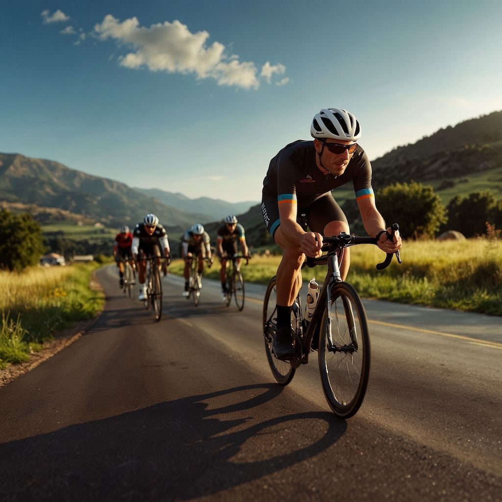 Diverse cyclists racing on a scenic open road