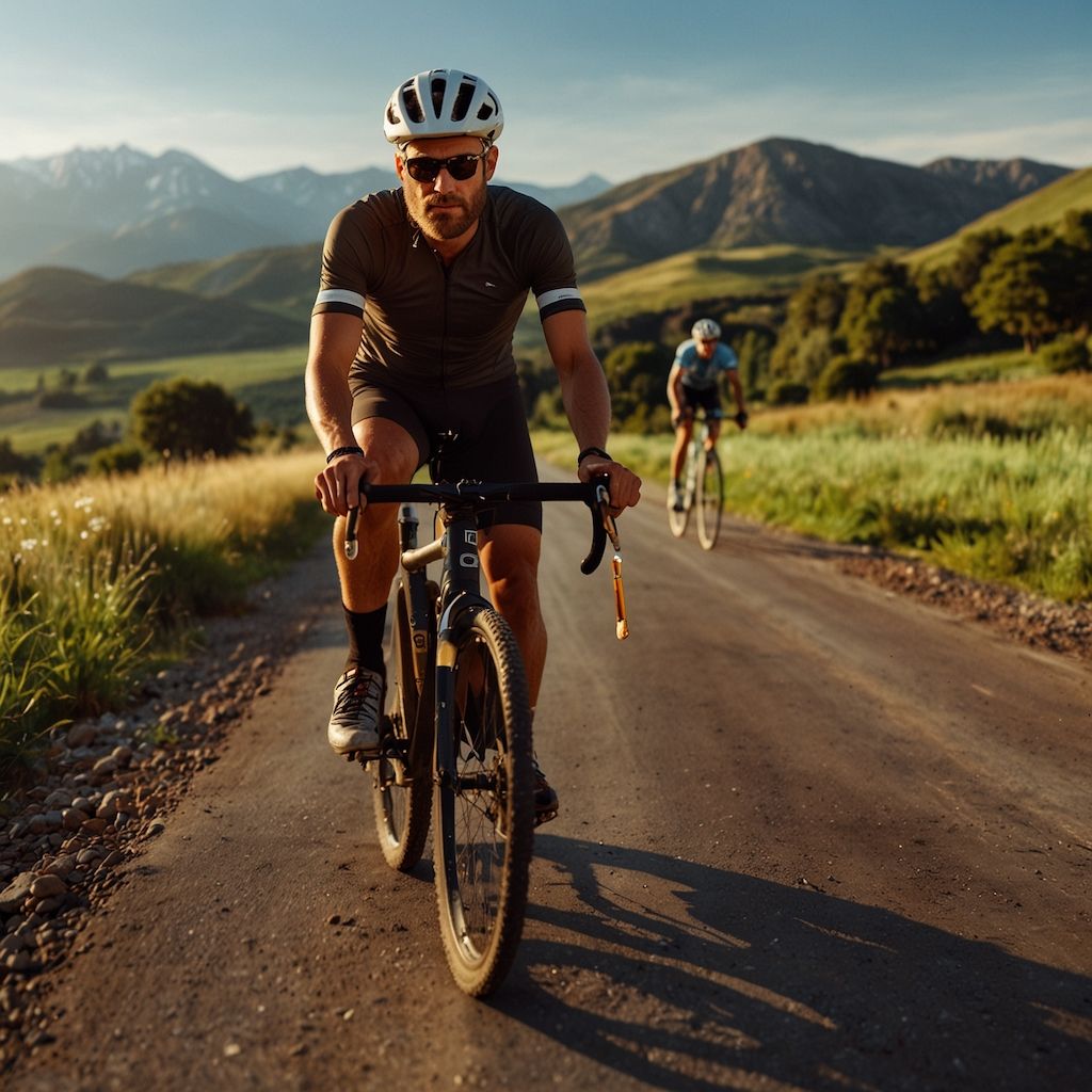 Diverse group of gravel bikers riding on a scenic gravel road