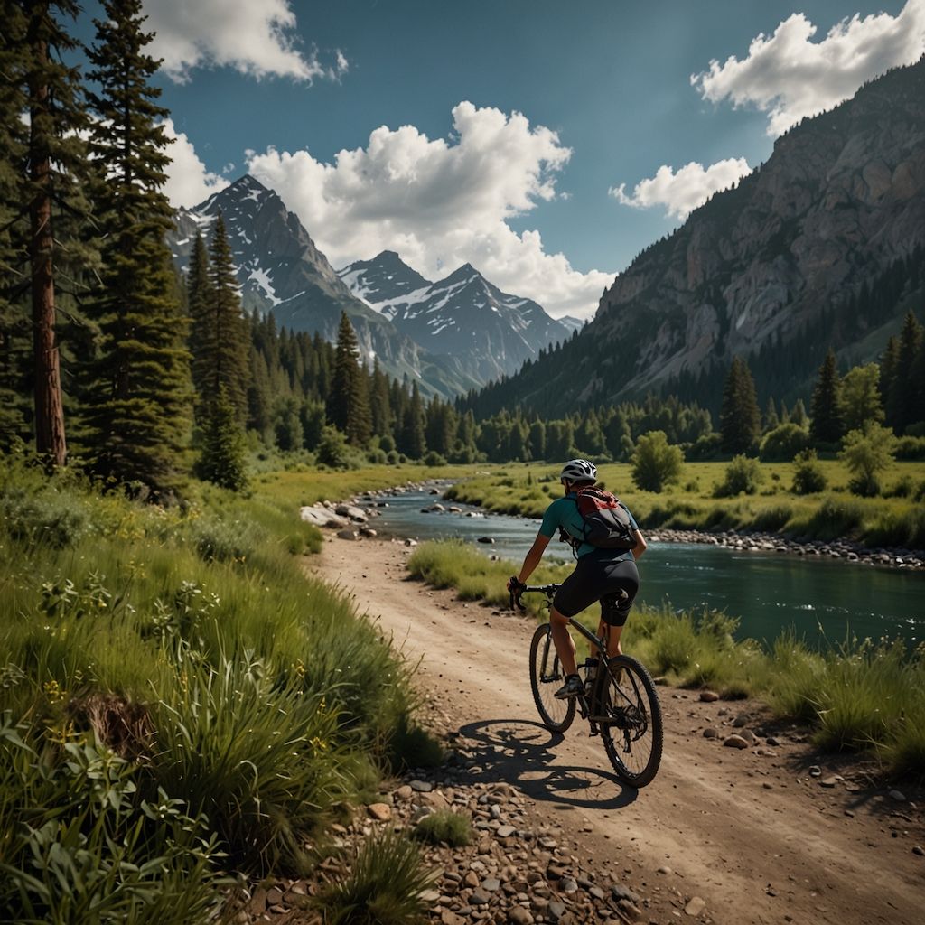 Solo cyclist exploring a scenic mountain trail