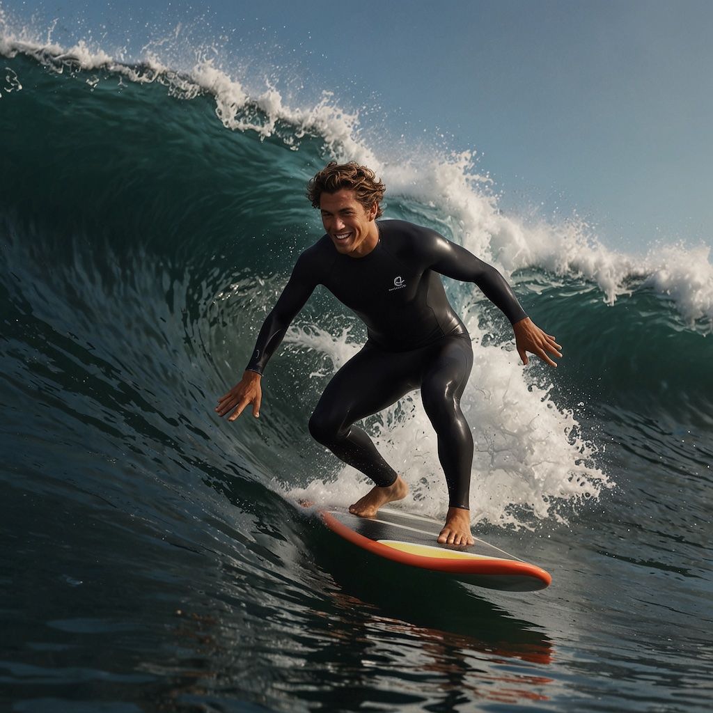 Surfer führt schnelles Manöver auf einem Shortboard aus