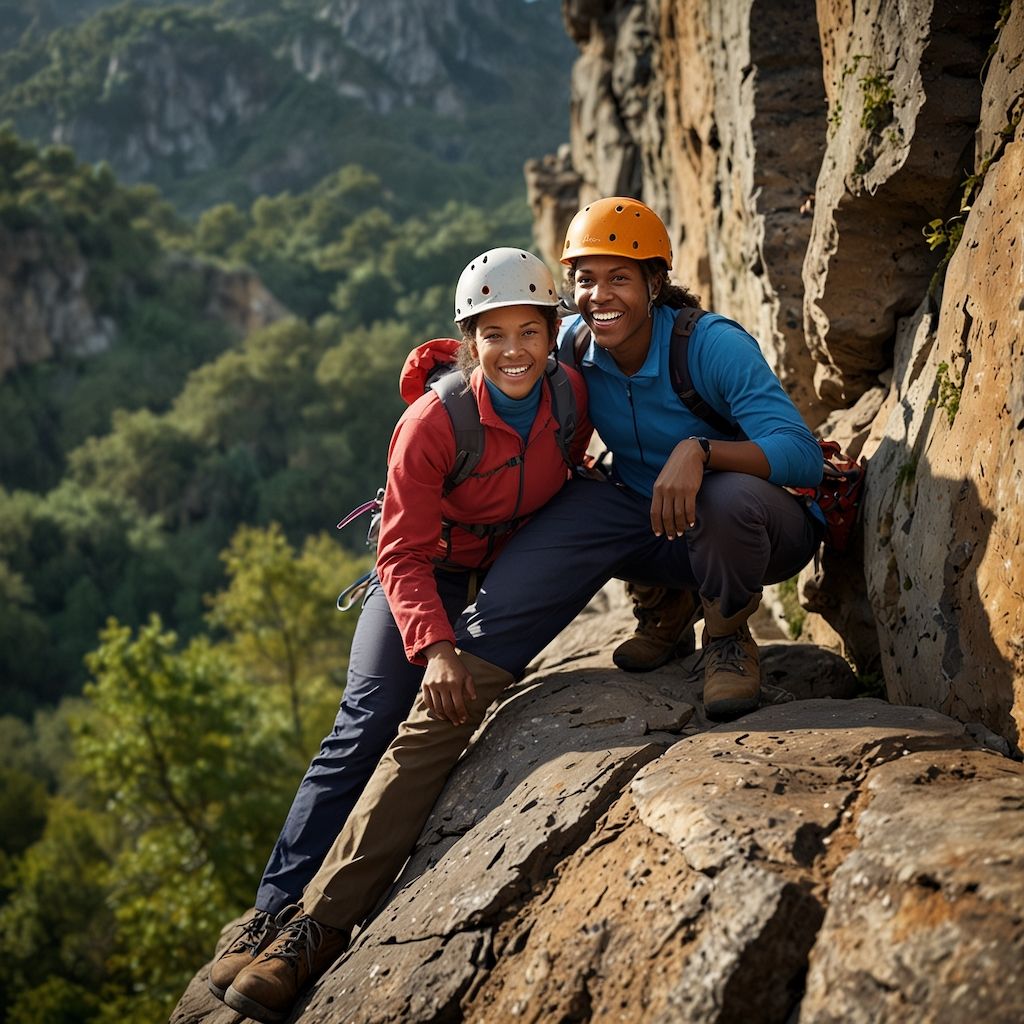 family enjoying climbing with joy and engagement