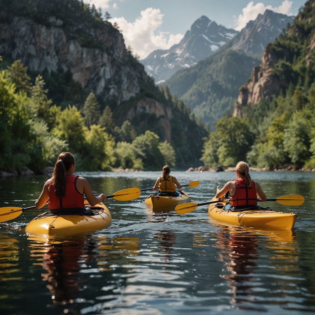 Group enjoying kayaking with joy and engagement
