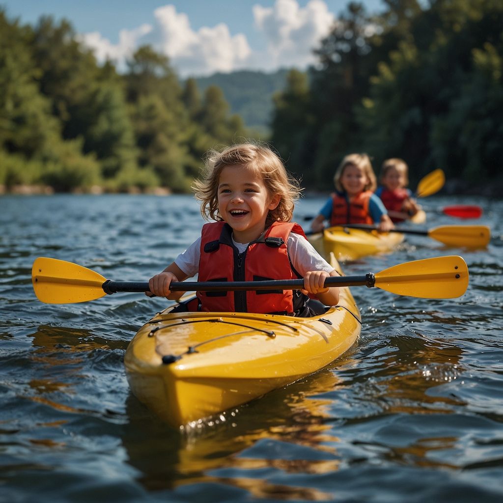 Children enjoying kayaking with joy and engagement
