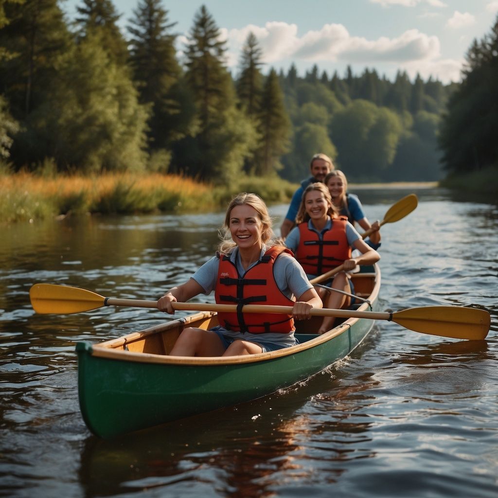 Family enjoying canoeing with joy and engagement
