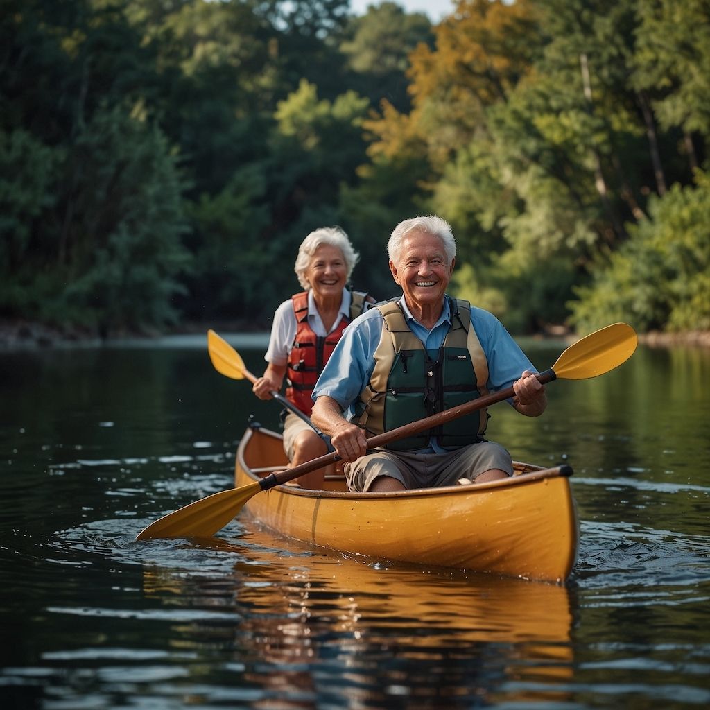 Seniors enjoying canoeing with joy and engagemen