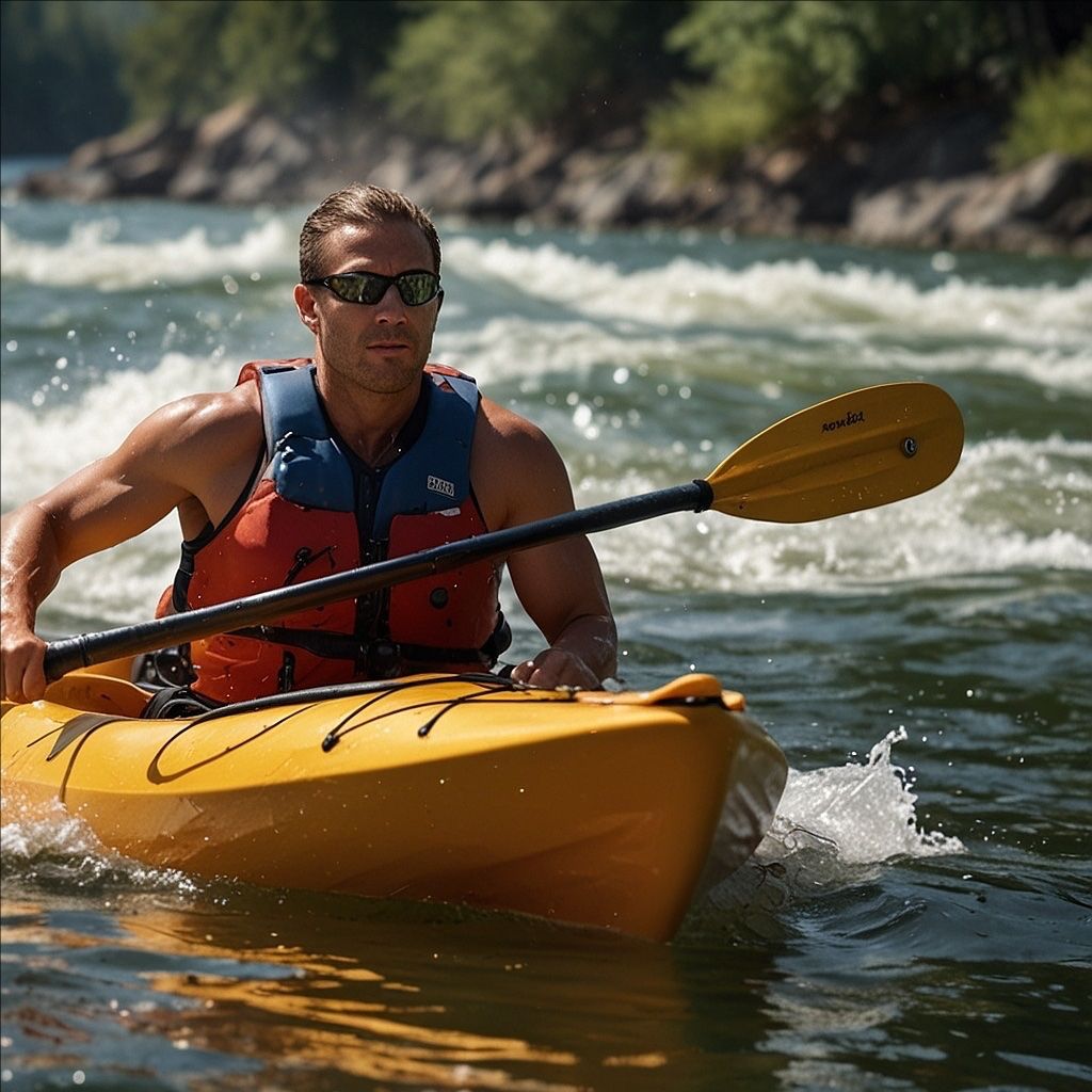 Advanced kayakers with focus and determination