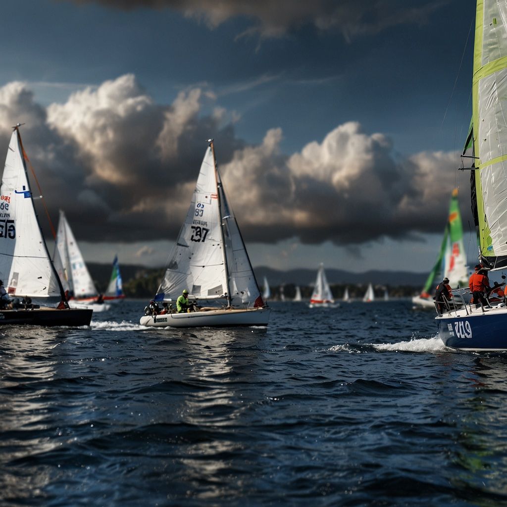 People participating in a competitive sailing regatta