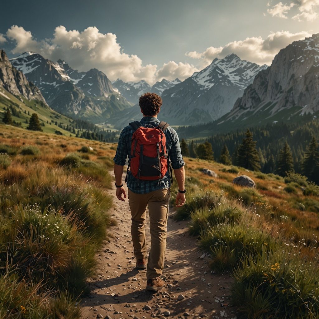 Solo adventurer enjoying hiking with joy and engagement
