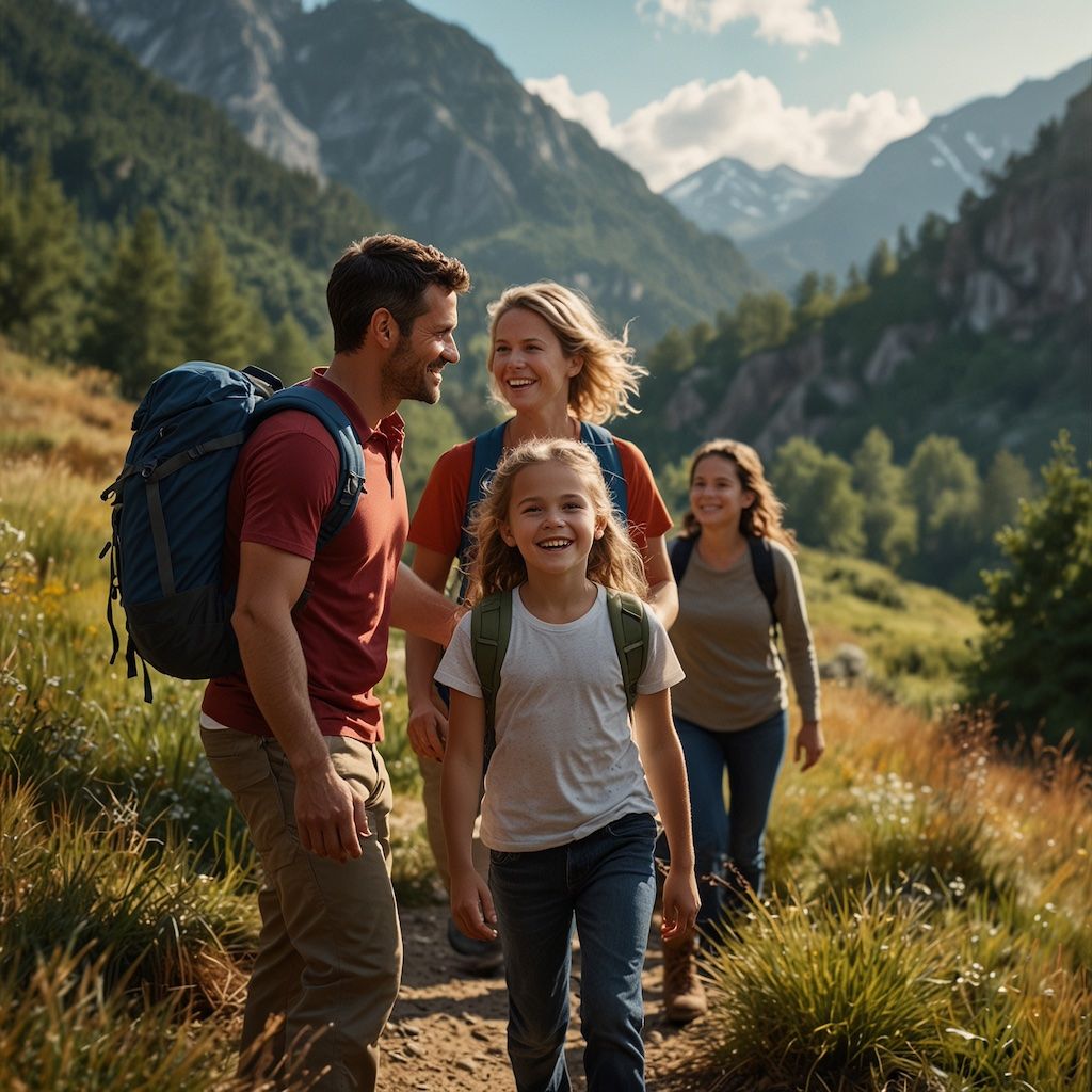 Family enjoying hiking with joy and engagement