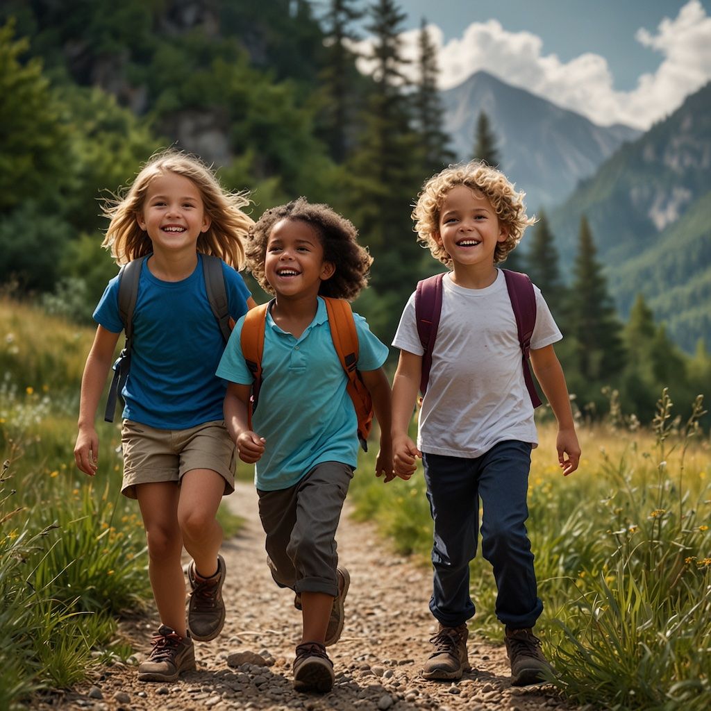 Children enjoying hiking with joy and engagement