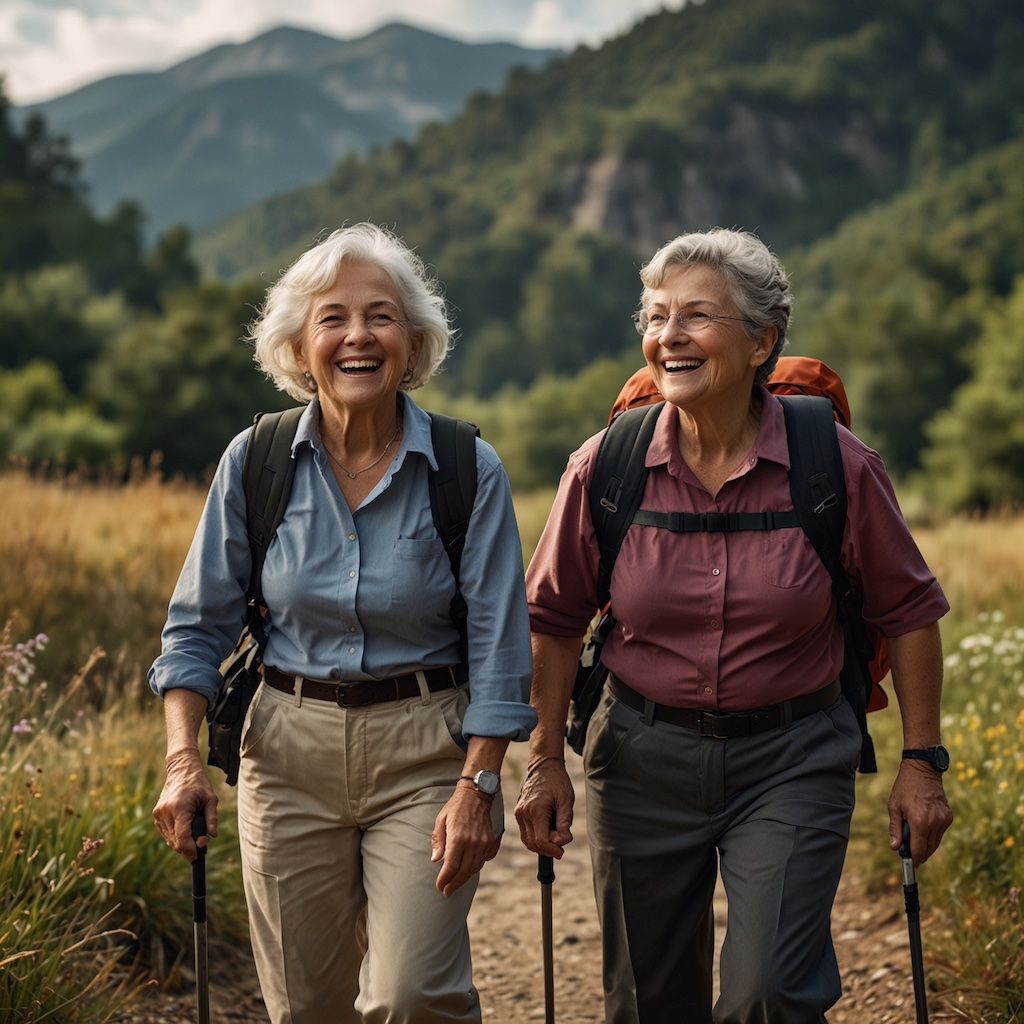 Seniors enjoying hiking with joy and engagement