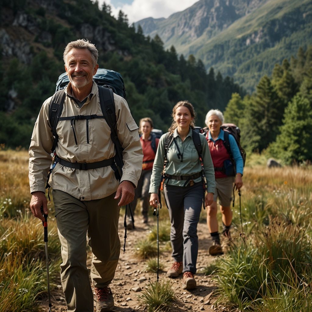 Beginners in a hiking course, learning with engagement