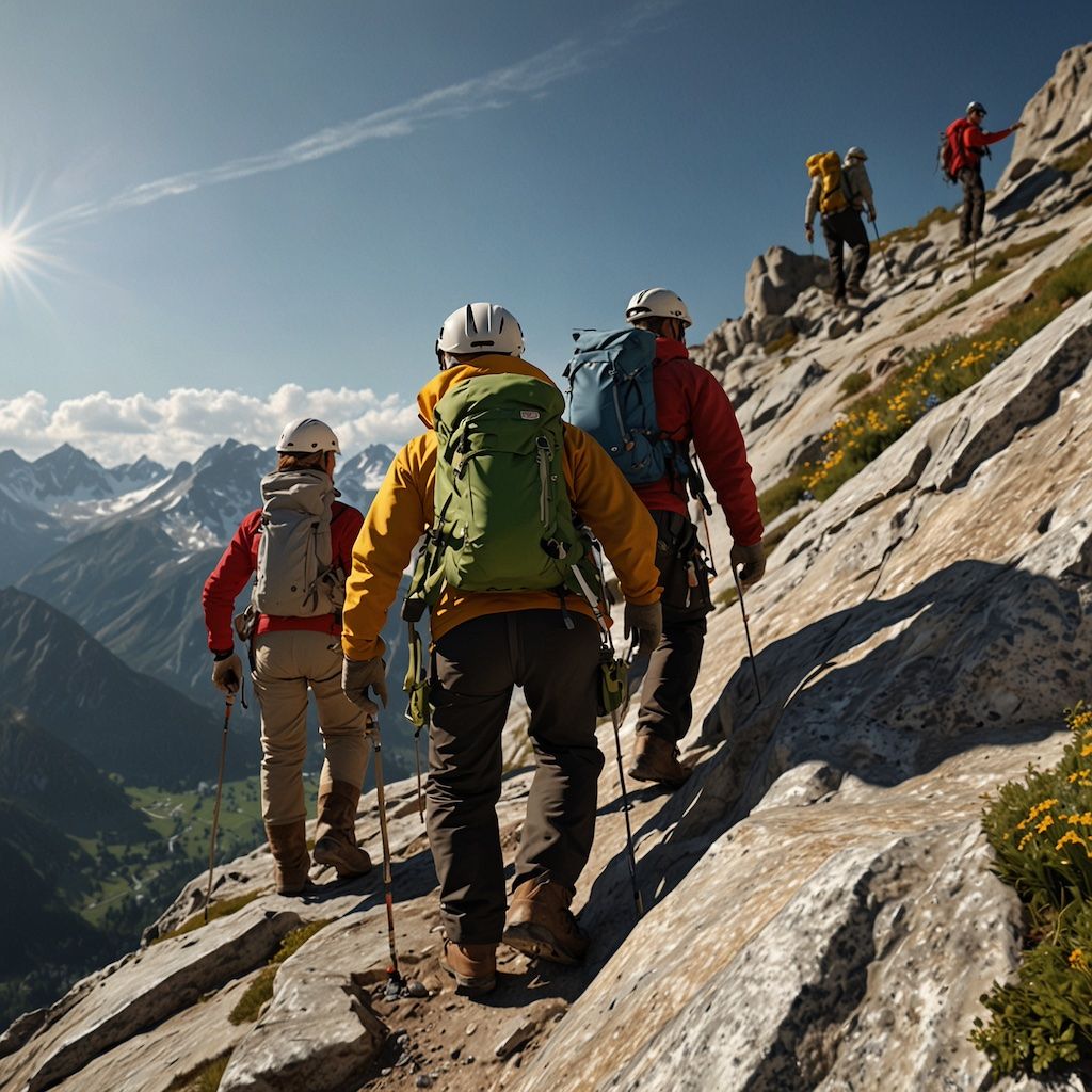 People enjoying alpine climbing with determination and awe