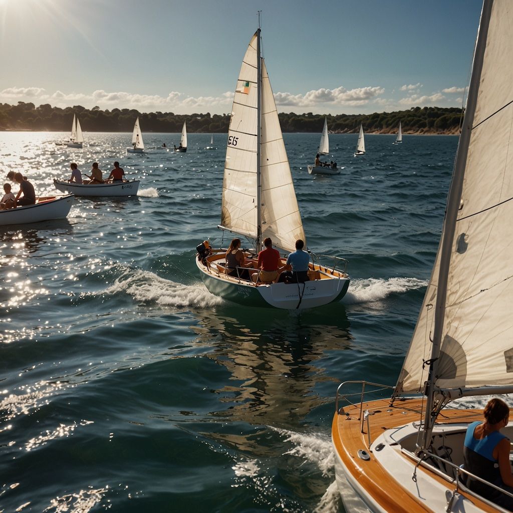 People enjoying dinghy sailing with joy and concentration