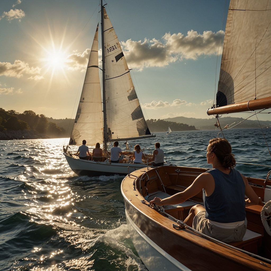 People enjoying keelboat sailing with relaxation and enjoyment