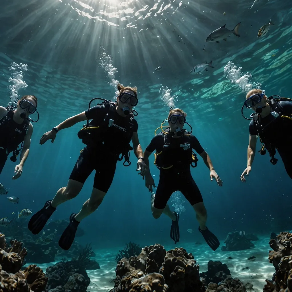 Group enjoying diving with joy and concentration