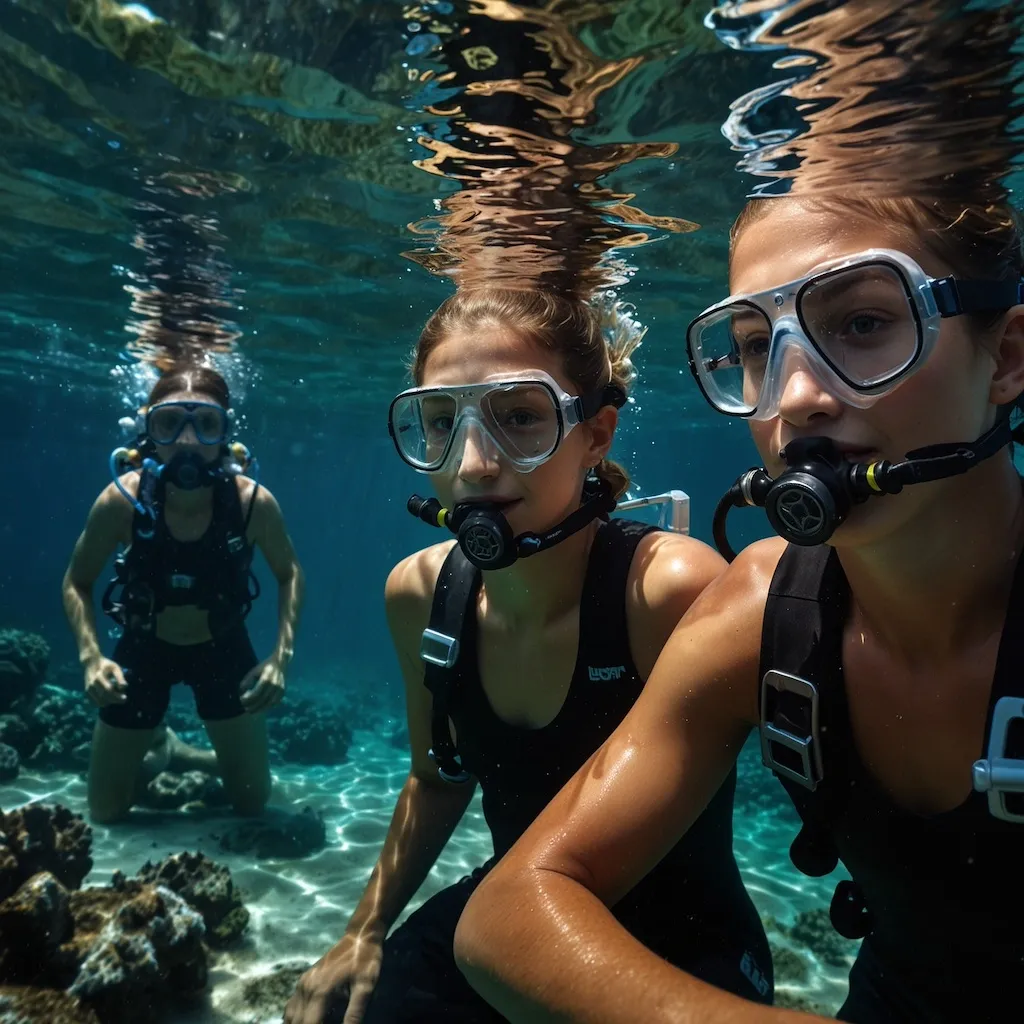 Children enjoying diving with joy and curiosity