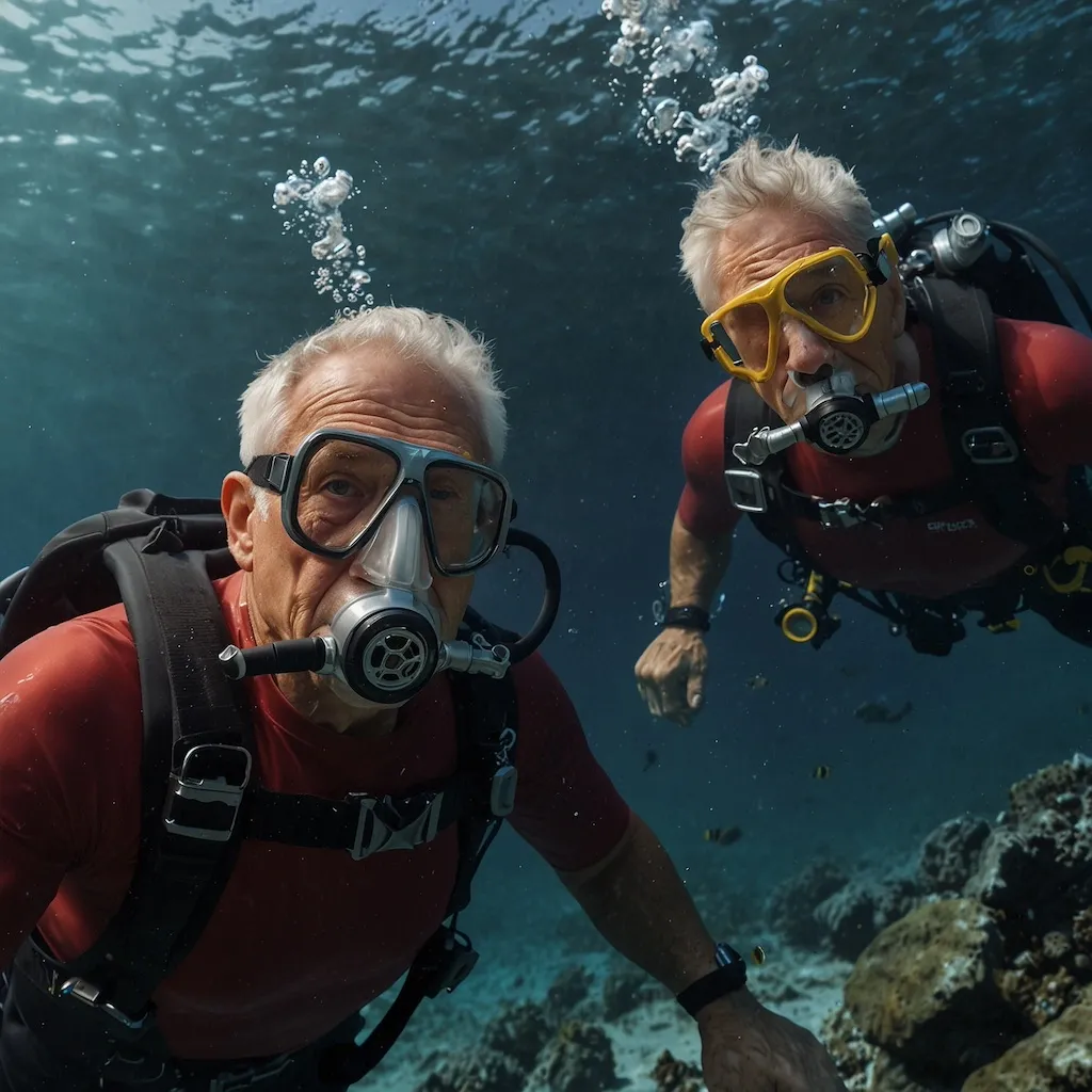 Seniors enjoying diving with joy and concentration