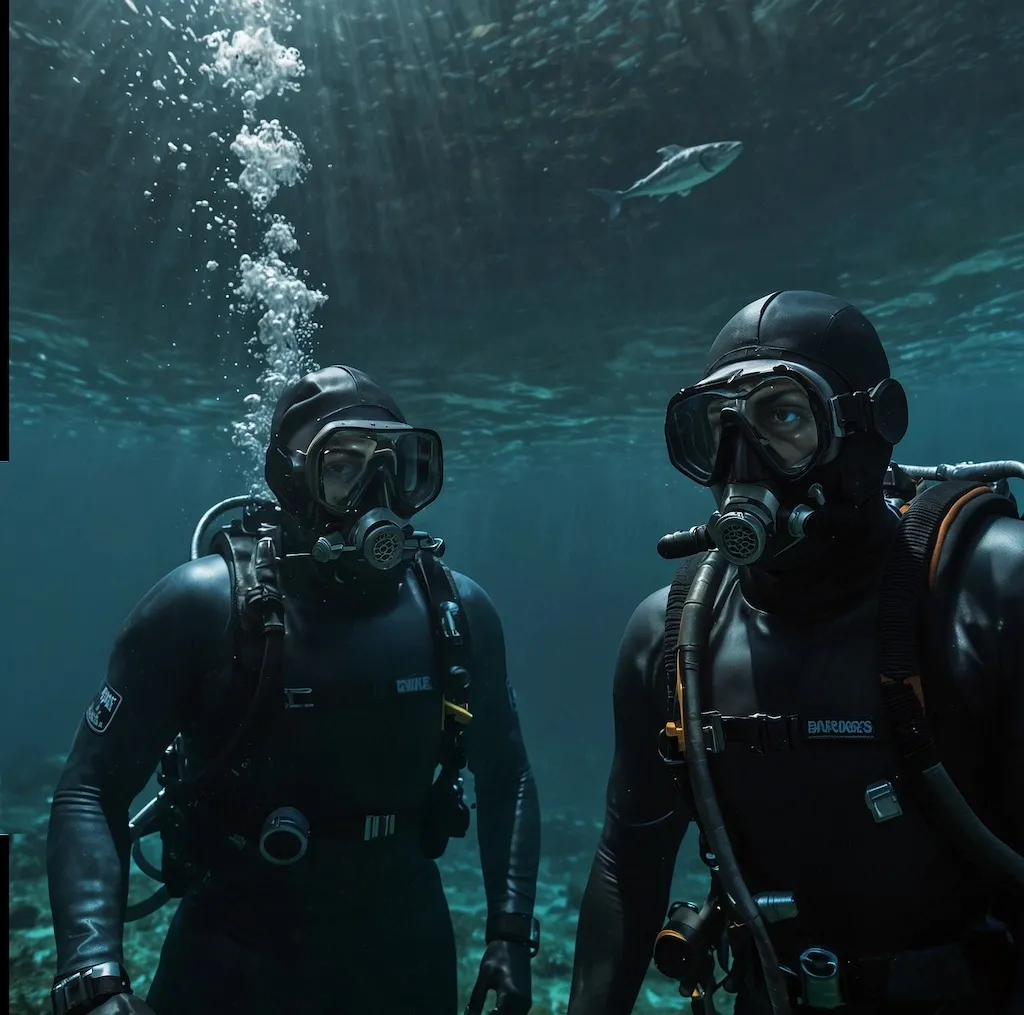 People enjoying deep diving with focus and determination