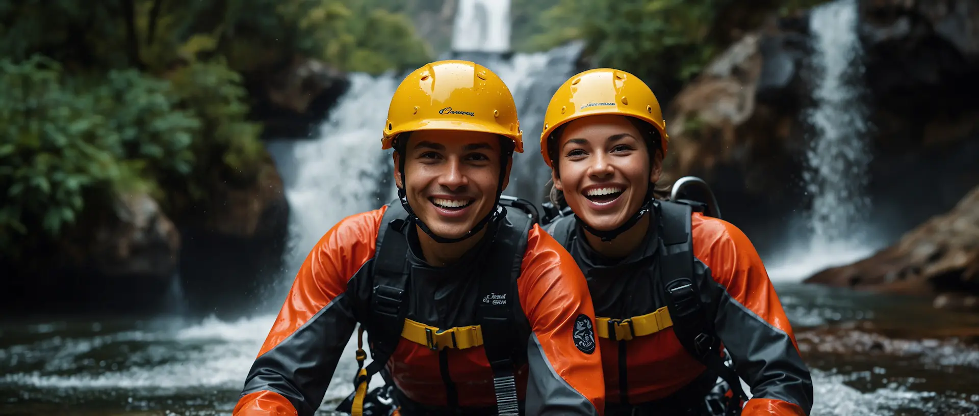 Diverse group enjoying canyoning activities in a scenic canyon