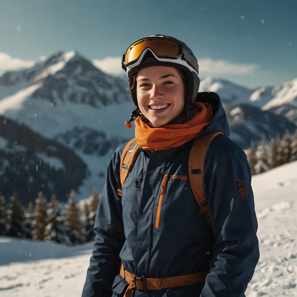 Solo adventurer enjoying snowboarding with joy and engagement