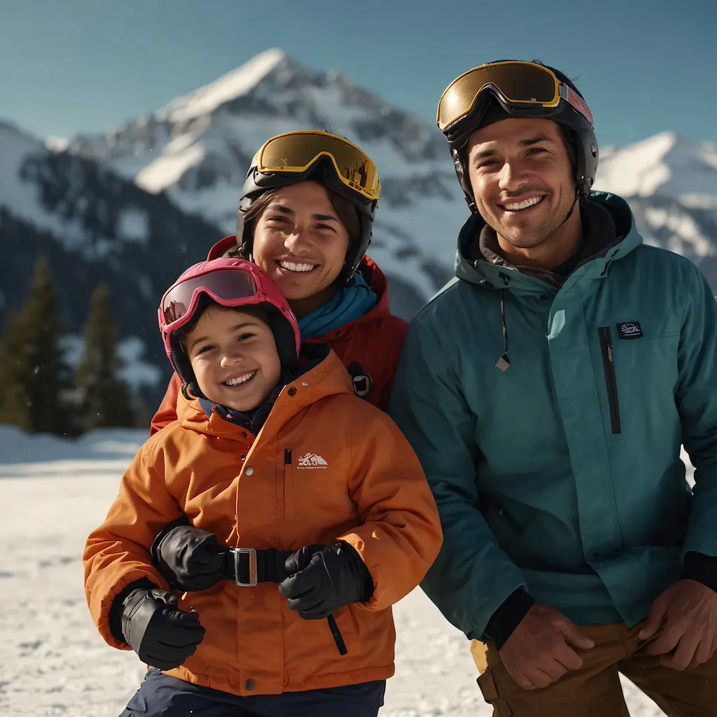 Family enjoying snowboarding with joy and engagement