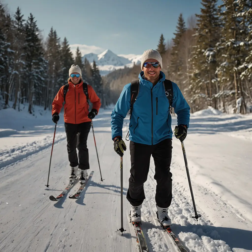 People cross-country skiing in the classic style with focus and serenity