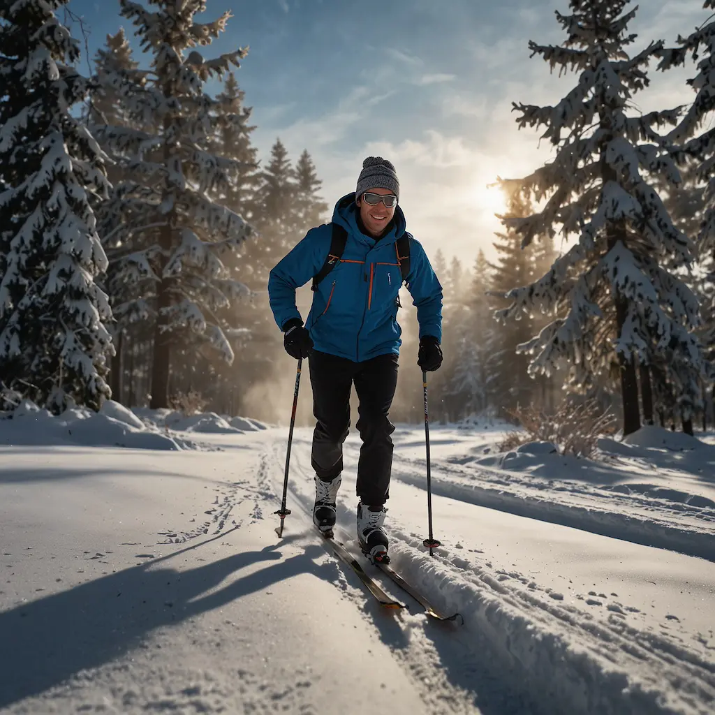 People cross-country skiing in the skating style with determination and excitement