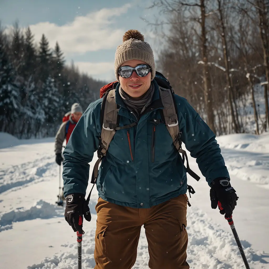 Beginners in a snowshoeing course, learning with concentration